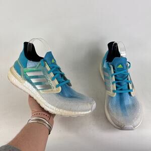 Adidas ultraboost 20 mens 10.5 blue shimmer white signal cyan athletic sneakers